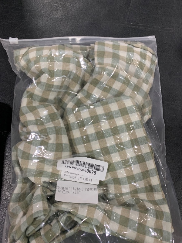 Photo 1 of KKJIAF Ruffle Gingham Pillow Covers 26 x 26 Inches, Cotton Plaid Throw Pillow Shams Set of 2, Linen Feel Ruffled Plaid Pillow Cases with Envelope Closure for Sofa Bed (Sage Green Plaid)