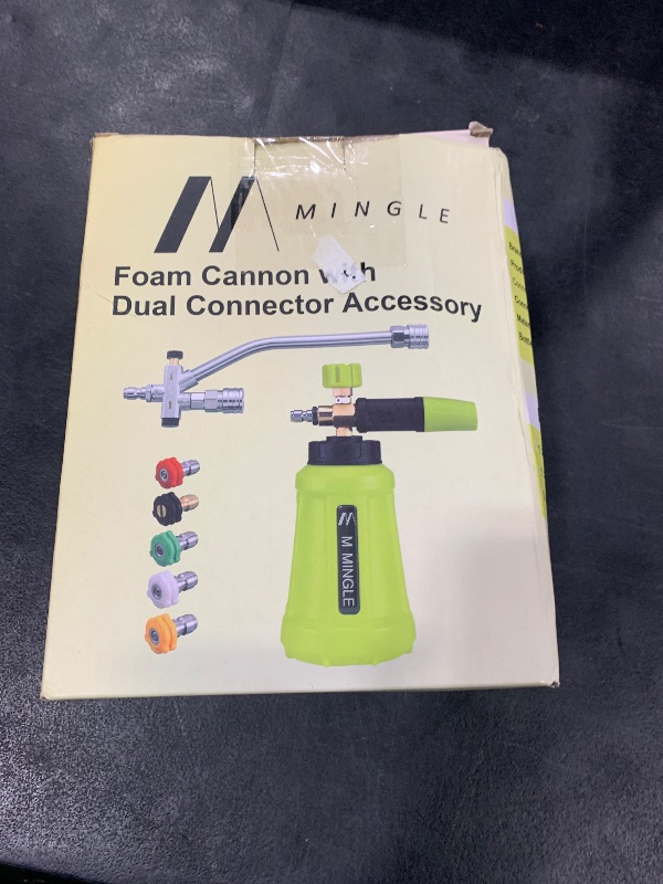 Photo 1 of M MINGLE Foam Cannon for Pressure Washer with Dual Connector Accessory, Power Washer Soap Cannon with Double Tip Attachment, 5 Pressure Washer Sprayer Nozzles, 1/4" Quick Connect
