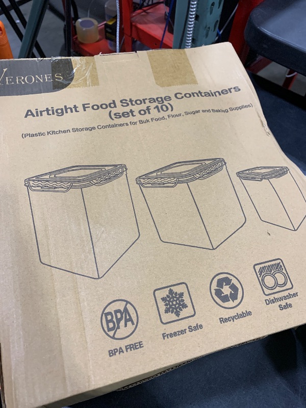 Photo 1 of VERONES Large Tall Airtight Food Storage Containers, 10 PACK Plastic Airtight Kitchen & Pantry Organization, Ideal for Flour & Sugar Plastic Canisters with Labels