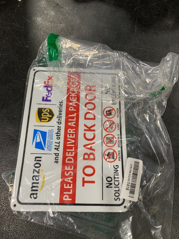 Photo 1 of Please Deliver All Packages TO BACK DOOR, Package Delivery Sign - Metal Aluminum Rust Free - 7" x 9.8" Pre-Drilled Holes, Weather Resistant