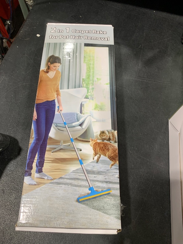 Photo 1 of Carpet Rake for Pet Hair Removal - 60" Adjustable Long Handle Carpet Rake, 3 in 1 Reusable Pet Hair Removal Tool Kit, Cat Dog Fur Rakes Scraper Carpet Broom for Carpets, Rugs, Mats