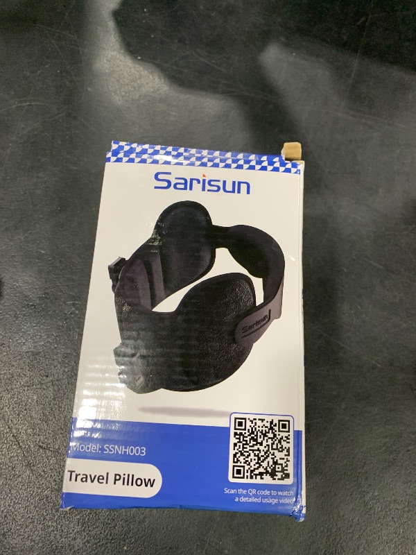 Photo 1 of SARISUN Upgraded Travel Pillow, U-Shaped Airplane Head Strap for All Heights, 360° Support, 3D Sleep Mask, 100% Light Blocking, Long Flights Essentials Headrest, Stop Bobblehead, Black