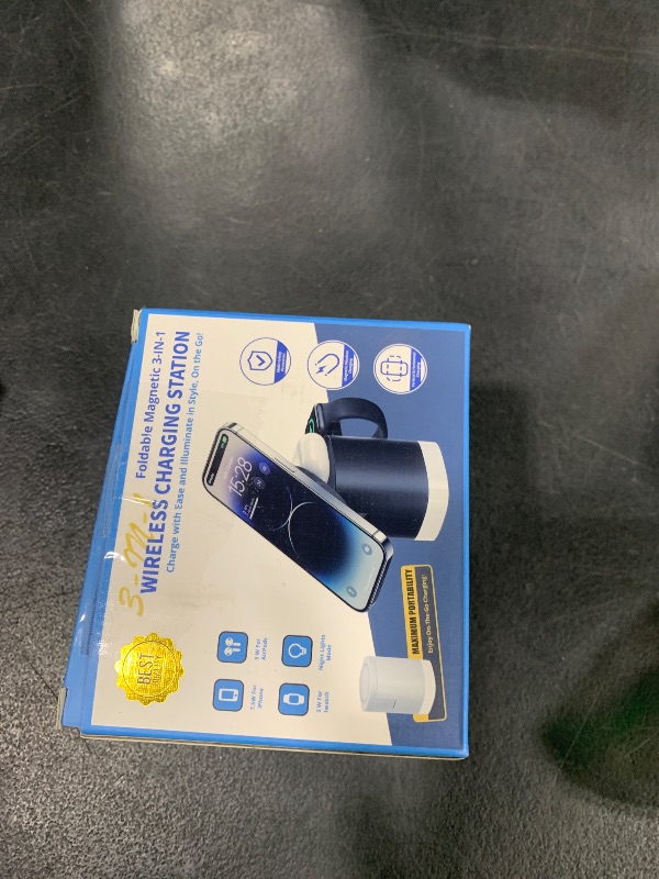 Photo 1 of Wireless Charging Station for iPhone Mag-Safe: JoyGeek 3-in-1 Foldable Charger Phone Stand Charger for iPhone 16/15/14/13/12 Pro/Max/Plus - for AirPods - for Apple Watch 2-10/Ultra
