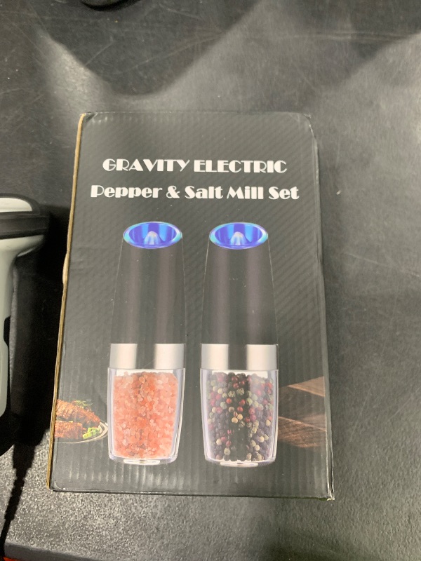 Photo 1 of Gravity Electric Salt and Pepper Grinder Set, Automatic and Battery-Operated with Adjustable Coarseness, LED Light, One Hand Operated -Black