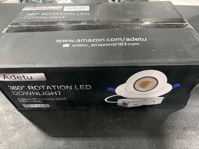 Photo 1 of Adetu 4 inch 5CCT Gimbal Black Led Recessed Lights, 360°+90° Adjustable Directional Recessed Lighting, 2700K-5000K Dimmable Retrofit Eyeball Can Lights with Jbox, ETL&Energy Star (Black,12 Pack)
