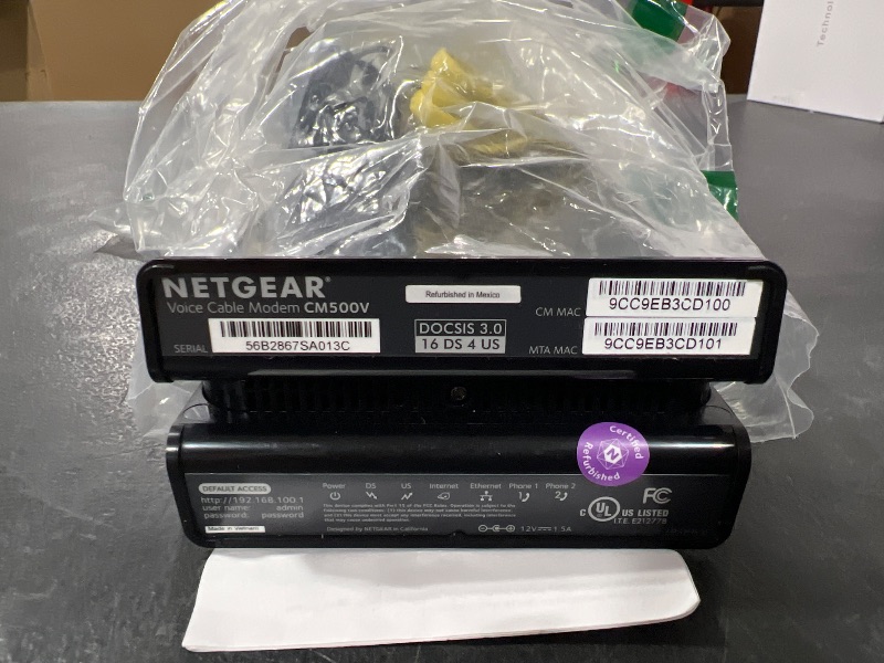 Photo 1 of NETGEAR Cable Modem with Voice CM500V - For Xfinity by Comcast Internet & Voice | Supports Cable Plans Up to 300 Mbps | 2 Phone lines | DOCSIS 3.0, Black, 16x4 w/ Voice (CM500V-100NAS)