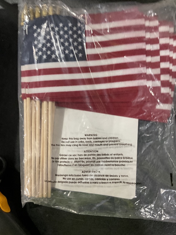 Photo 1 of TUTARE 50 American Flags on Stick - Handheld Spearhead US Flag for 4th of July, Memorial Day Event Decorations - Patriotic Decor for Indoors & Yard - Wooden Stick, Cotton Fabric (4"X6" - 25 Pack)