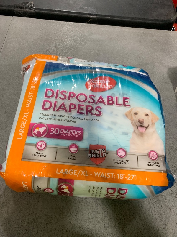 Photo 1 of Simple Solution Disposable Dog Diapers, Female Dog Diapers, Puppy Potty Training, Incontinence and Heat Cycle Protection, Large Diapers for Dogs, 18-27 Inch Waist, 30 Count