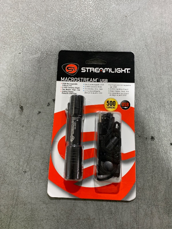 Photo 1 of Streamlight 66320 MacroStream USB 500-Lumen 2000 Candela Rechargeable EDC Compact LED Flashlight with USB Cable, Black