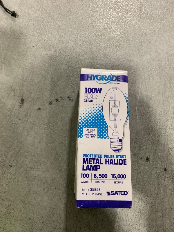 Photo 1 of Satco S5858 0K 100-Watt Clear Pulse Star Universal Mount Medium Base ED17 Metal Halide Lamp