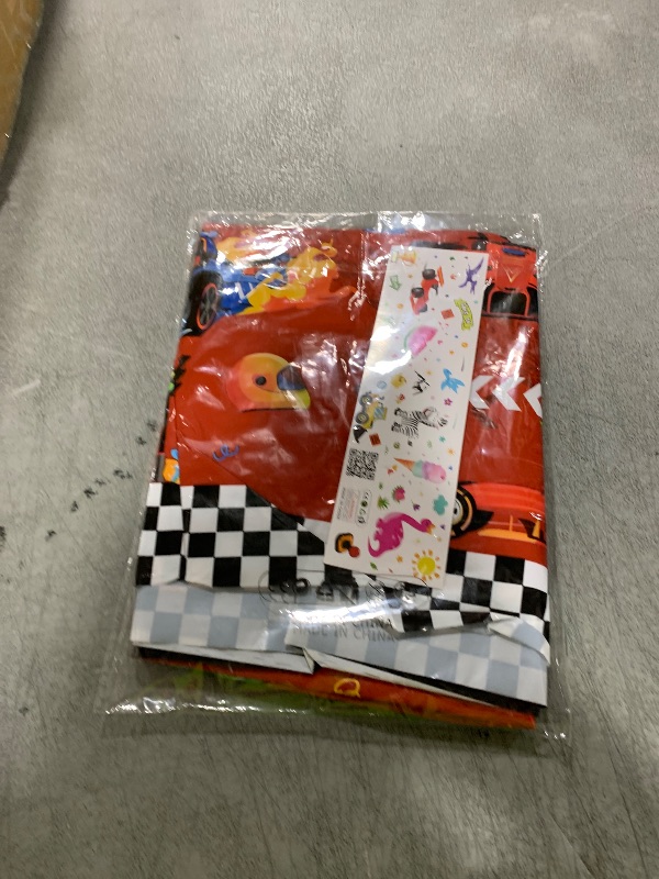 Photo 1 of WERNNSAI 1 Pcs Race Car Table Cloth - Cars Birthday Decorations Red Race Track Tablecloths Race Car Party Decorations for Kids Boys Birthday Party Supplies 54'' x 108''