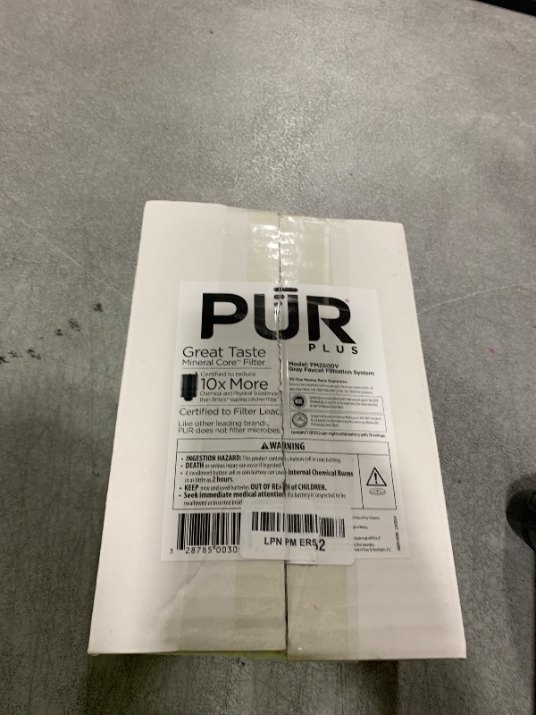 Photo 1 of PUR Plus Vertical Faucet Mount Water Filtration System, Lead-Reducing Water Filter For Sink Faucet, Easy Install, 100 Gallons, Compatible with Sinks with External Aerators, Grey