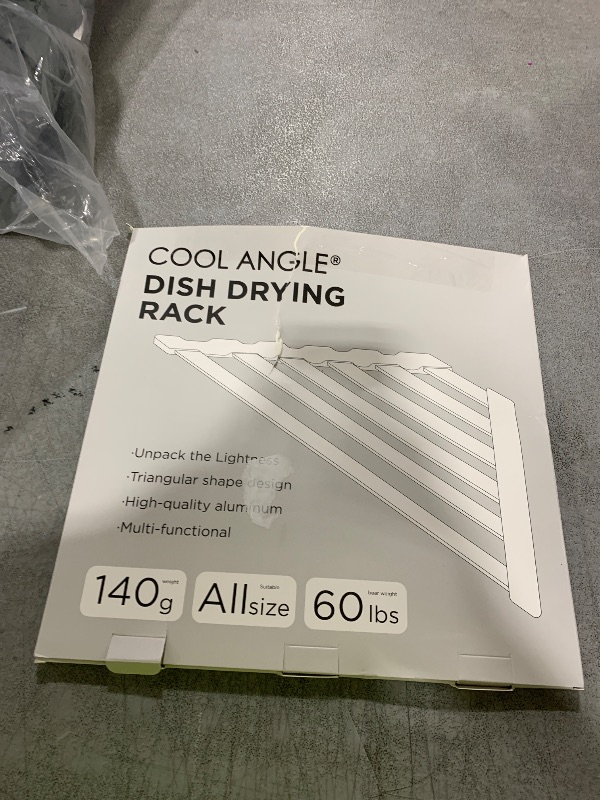Photo 1 of COOL-ANGLE Triangular Dish Drying Rack, Sponge Holder for Kitchen Sink Multipurpose Over The Sink Aluminum Draining Rack Non-Slip, Easy to Clean and Space Saving, Triangular 16 x 9.5inch Matte Grey