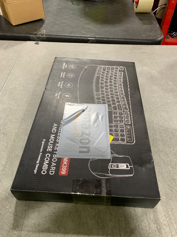 Photo 1 of Wireless Keyboard and Mouse Combo, 2.4G Full Size Wave Keys Ergonomic Keyboard with Wrist Rest and 3-Level DPI Adjustable Wireless Ergonomic Mouse for Windows, Mac OS Desktop/Laptop/PC(Black)
