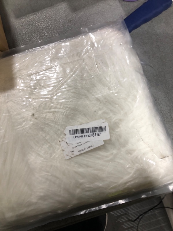 Photo 1 of Softlife White Small Faux Fur Sheepskin Throw Rug Fluffy Shag Fur Chair Cover Pad Washable Square Area Rugs for Living Room Bedroom Dorm 20" x 20"