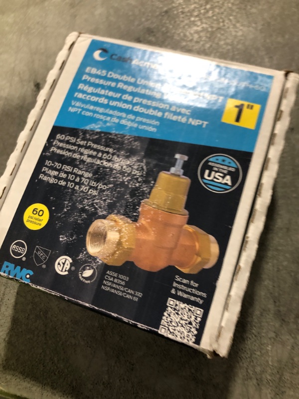 Photo 1 of Cash Acme EB45 Pressure Regulating Valve, Double Union, 1 Inch NPT Female, Metal Top, 60 PSI, PVA20M-DUTH-60