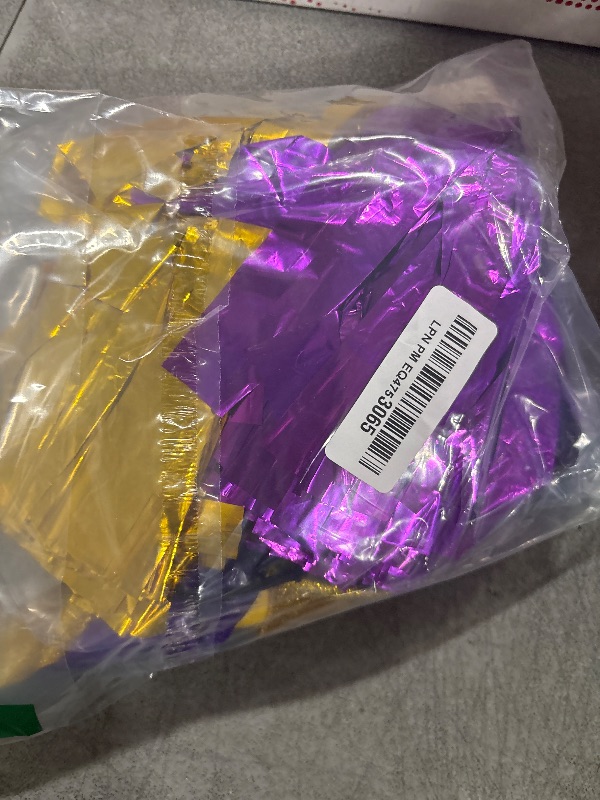Photo 1 of Set of 3 12 Inch Cheerleading Pom Poms and Large Cheerleader Ponytail Bow Holder for Girl Large Metallic Cheerleader Pom Poms for Sports Team Cheering (Purple and Gold)