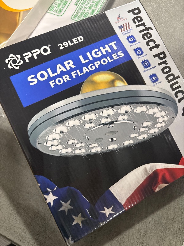 Photo 1 of PPQ Flag Pole Light Solar Powered, 29 LED Extra Bright Silver Flagpole Light for 15-30 Ft Poles, Waterproof Lighting on Outdoor Pole Top, Long Hour Dusk to Dawn Auto On/Off