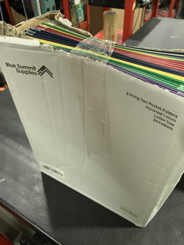 Photo 1 of Blue Summit Supplies 50 Two Pocket Folders with Prongs Bulk, 3 Prong Folders with Pockets Bulk, Paper 2 Pocket, Designed for Office and Classroom Use, Assorted 5 Colors