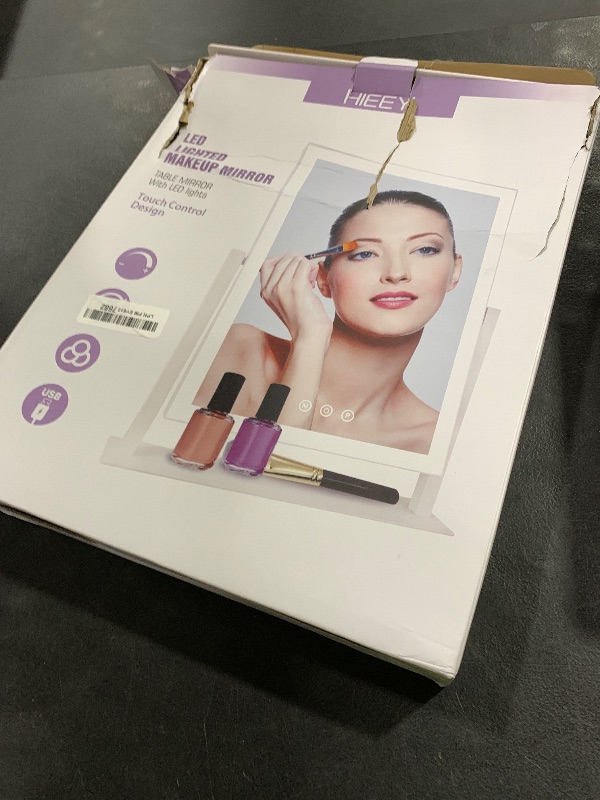 Photo 1 of HIEEY Lighted Makeup Mirror, Hollywood Vanity Mirror with Lights, Three Color Lighting Modes, and 5X Magnification Mirror, Smart Touch Control, 360°Rotation (17.3in,White,Gift Box)