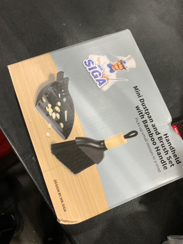 Photo 1 of MR.SIGA Mini Dustpan and Brush Set, Portable Cleaning Brush and Dustpan Combo with Bamboo Handle, Black, 1 Set