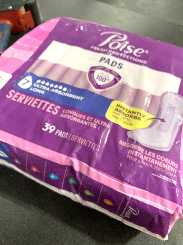 Photo 1 of Poise Incontinence & Postpartum Pads for Bladder Leaks, 7 Drop Ultra Absorbency, Long Length, 39 Count, Packaging May Vary