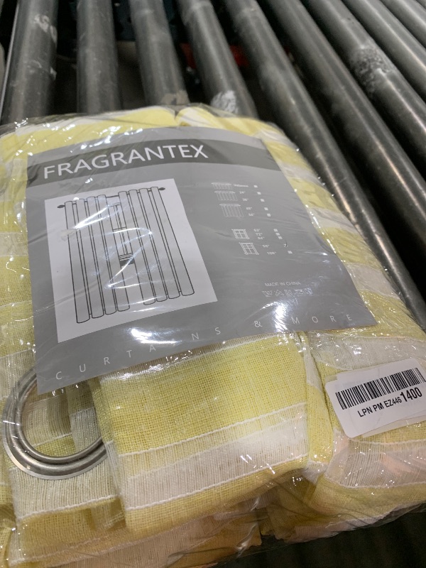 Photo 1 of Fragrantex Sheer Striped Yellow Curtains 95 inch Long for Bedroom/Living Room White and Yellow Farmhouse Horizontal Striped Curtains Light Filtering Voile Grommet Top 40" Wx95 L,2 Panels