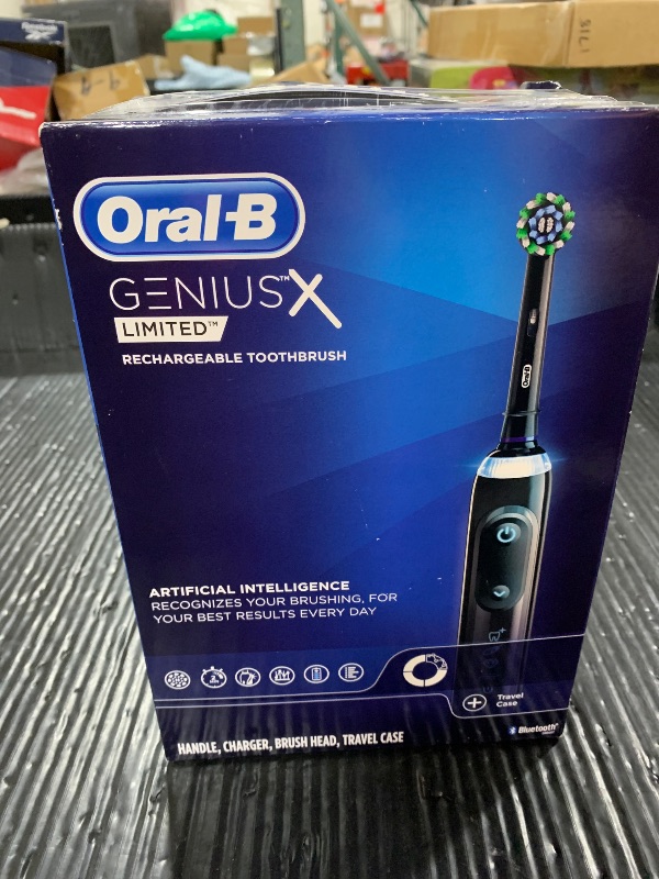 Photo 1 of Oral-B Genius X Limited Rechargeable Electric Toothbrush with 1 Replacement Brush Head, Travel Case, Midnight Black
