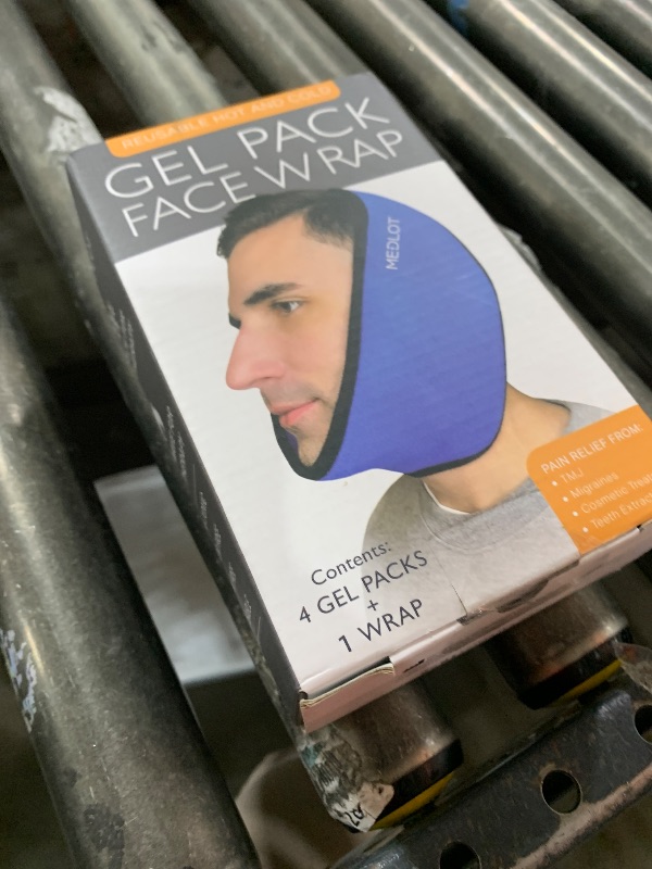 Photo 1 of LotFancy Face Ice Pack Wrap for TMJ, Wisdom Teeth, with 4 Reusable Hot Cold Therapy Gel Packs, Pain Relief for Head, Oral and Facial Surgery, Dental Implants, Blue