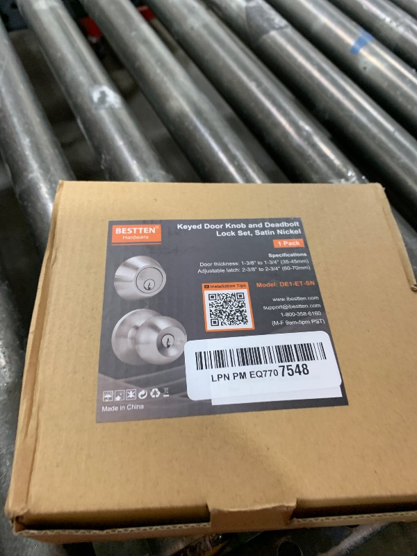 Photo 1 of BESTTEN Keyed Same Exterior Door Knob and Single Cylinder Deadbolt Combo Set, Keyed Alike Entry Door Knobs with Lock and Keys for Entrance and Front Door, Satin Nickel
