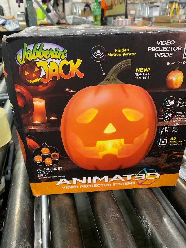 Photo 1 of ANIMAT3D Jabberin' Jack Motion Sensor 12 Inch XL Talking Animated Orange Pumpkin with Built in Video Projector and Speaker Includes 80 Minutes of Content