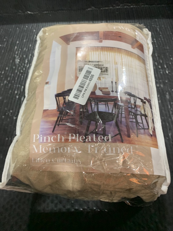 Photo 1 of Neutral Pinch Pleated 96 Inch Curtains 2 Panels Set for Windows Flax Linen Textured Drapes Pinch Pleat Back Tab Privacy Light Filtering Greige Curtain Drape with Hooks Rings for Living Room Bedroom