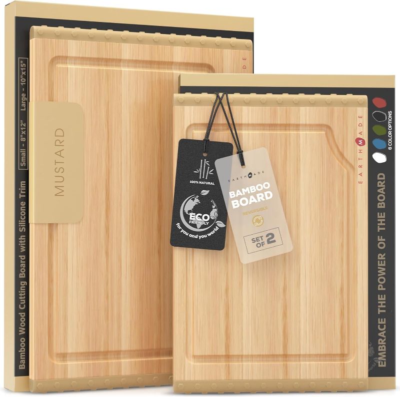 Photo 1 of All-Solution Wood Cutting Board,Set of 2 Bamboo Chopping Board with Juice Grooves,Reversible Nonslip Silicone Edges-5 Yr Warranty
