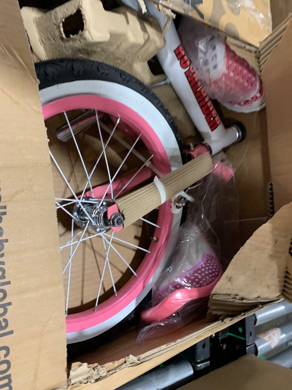 Photo 1 of RoyalBaby Princess Girl Children's Bicycle Outdoor Ride-On Bike with Training Wheels, Kickstand, Adjustable Seat and Basket, 16 Inch, Jenny/White-Pink