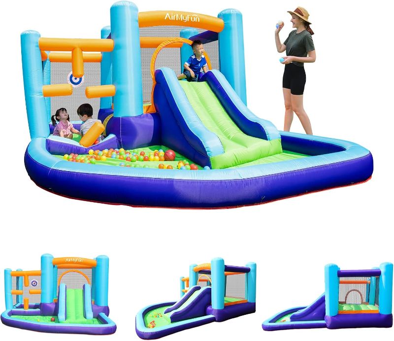 Photo 1 of AirMyFun Inflatable Bounce House, Bouncer & Slide with Air Blower, Play House with Ball Pool, Inflatable Kids Slide,Jumping Castle with Carry Bag

