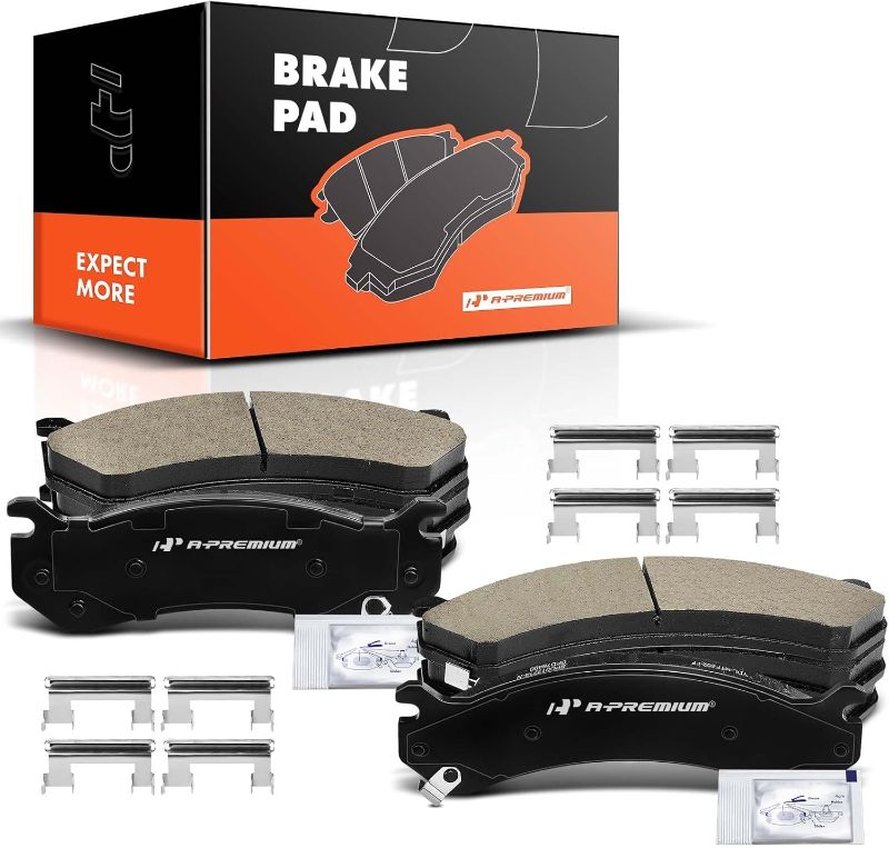 Photo 1 of A-Premium Front & Rear Ceramic Disc Brake Pads Set Compatible with Select Chevy, GMC and Hummer Models - Silverado Sierra 1500 HD, Avalanche, Sierra Yukon XL 2500 Sierra 3500, H2, with Hardware, 8 Pcs
