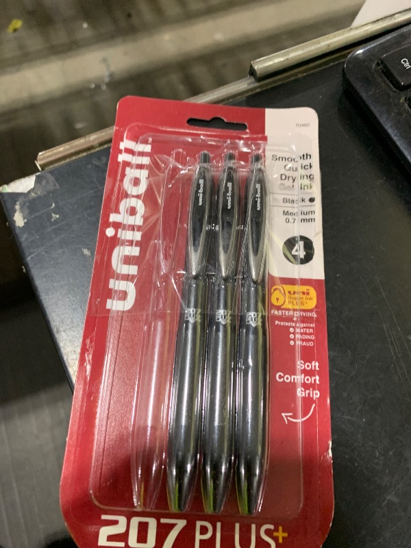 Photo 1 of uniball 207 Plus+ Retractable Gel Pens, Medium Point, 0.7mm, Black Ink, 4/Pack (70460)