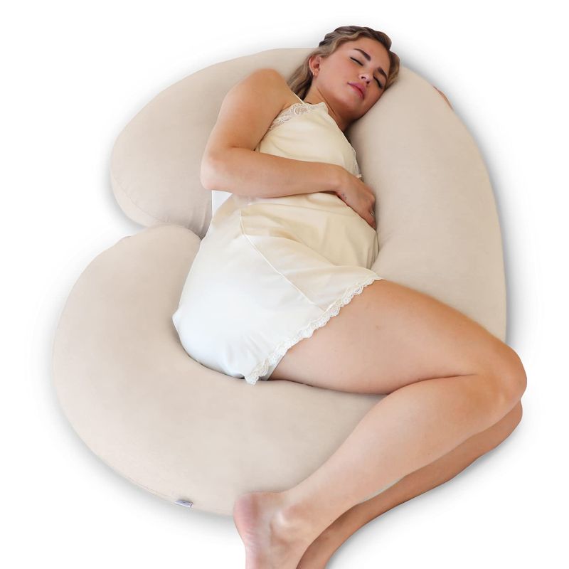Photo 1 of Pharmedoc Pregnancy Pillows, C-Shape Full Body Pillow – Jersey Cover Beige – Pregnancy Pillows for Sleeping – Body Pillows for Adults, Maternity Pillow and Pregnancy Must Haves, New Mom Gifts