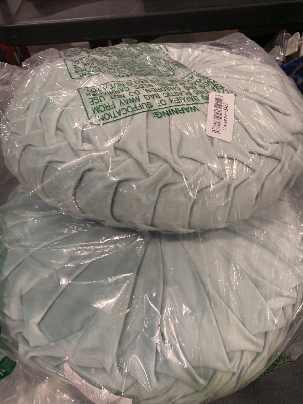 Photo 1 of HIG Set of 2 Decorative Round Pleated Throw Pillows, Classy Accent Pumpkin Throw Pillows with Center Button, Vintage Velvet Floor Pillows for Sofa Vanity Chair Bed, Aqua, 14.5" Diameter(Ripple)