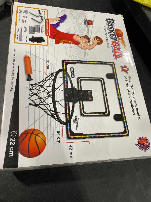 Photo 1 of Extra Large 26" x 17" Pro Indoor Basketball Hoop Over The Door with LED Lighting Electronic Scoreboard, Mini Basketball Hoop for Kids, for Boys Girls Teens Adults B&R