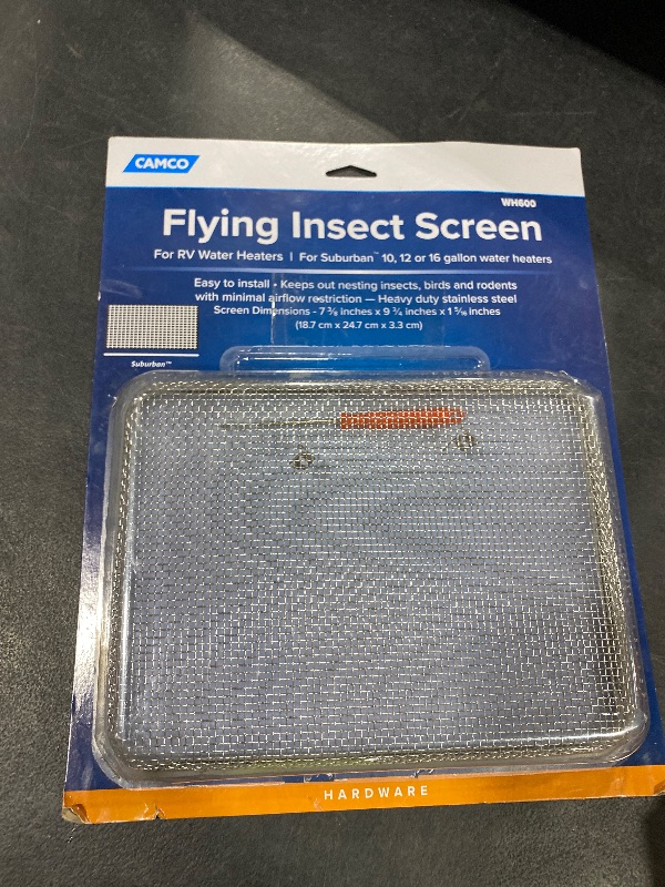 Photo 1 of Camco Flying Insect Screen with Installation Tool - WH 600, Durable Stainless Steel Mesh, Fits Suburban 10, 12, and 16 Gallon Water Heater Vents (42146),9.75" X 7.4" X 1.3
