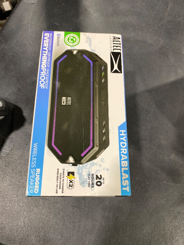 Photo 1 of Altec Lansing - HydraBlast Wireless Portable Bluetooth Speaker, IP67 Waterproof for Parties, USB C Rechargeable Outdoor Speakers with Built in Phone Charger and LED Lights, 20 Hour Playtime