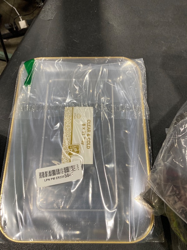 Photo 1 of 3 Pack Plastic Serving Trays for Party - Gold Serving Tray 8 by 11 Inch - Heavy Duty Dessert Trays for Food - Rectangular Party Serving Trays for Entertaining - Premium Party Trays - Clear Platters