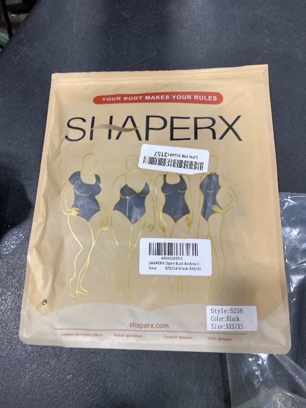 Photo 1 of SHAPERX Open Bust Shapewear Tummy Control Bodysuits for Women Seamless Compression High Waisted Body Shaper, SZ5258-Black-XXS/XS
