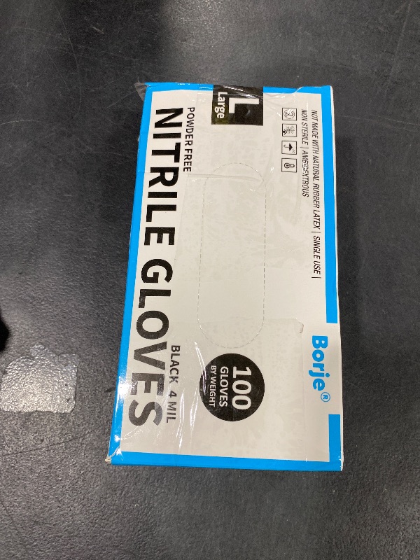 Photo 1 of Borje Nitrile Gloves Large, 100 Count Disposable Gloves, Black, Latex-Free Powder-Free, Medical Exam, Food Safe, Cleaning, Cooking