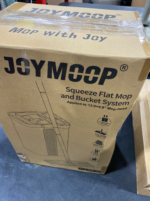 Photo 1 of JOYMOOP Mop and Bucket Set with Wringer, Flat Mops for Floor Cleaning, Wall Mop Cleaner with Long Handle, Hardwood Floor Mop with 4 Microfiber Pads