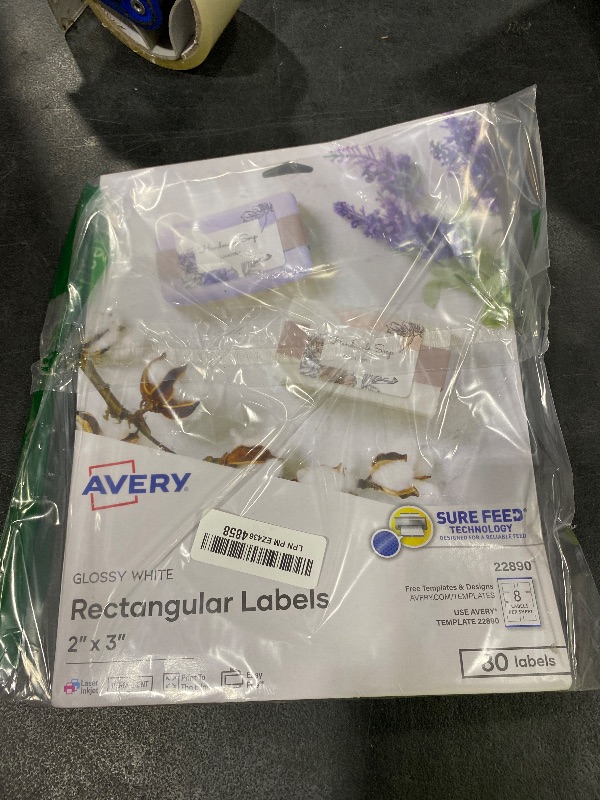 Photo 1 of Avery Glossy White Labels, Sure Feed Technology, 2" x 3" Rectangle Labels, Print-to-The-Edge, Laser/Inkjet, 80 Total (22890)