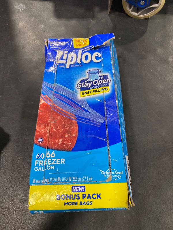 Photo 1 of Ziploc Gallon Food Storage Freezer Bags, Stay Open Design, Easy to Fill, 66 count