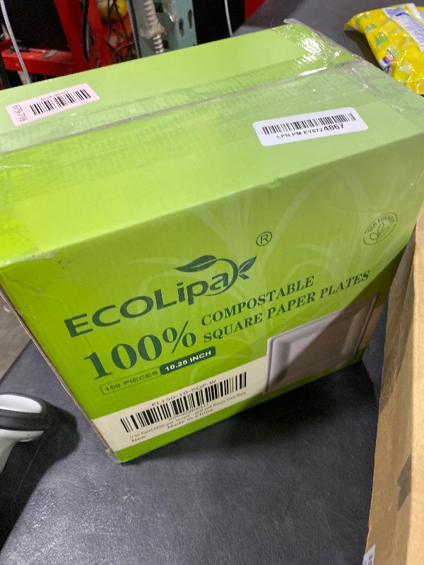 Photo 1 of ECOLipak 150 Pieces Compostable Square Paper Plates, 10 inch Heavy Duty Disposable Plates, Eco-friendly Biodegradable Sugarcane Bagasse Plates for Party Dinner Birthday