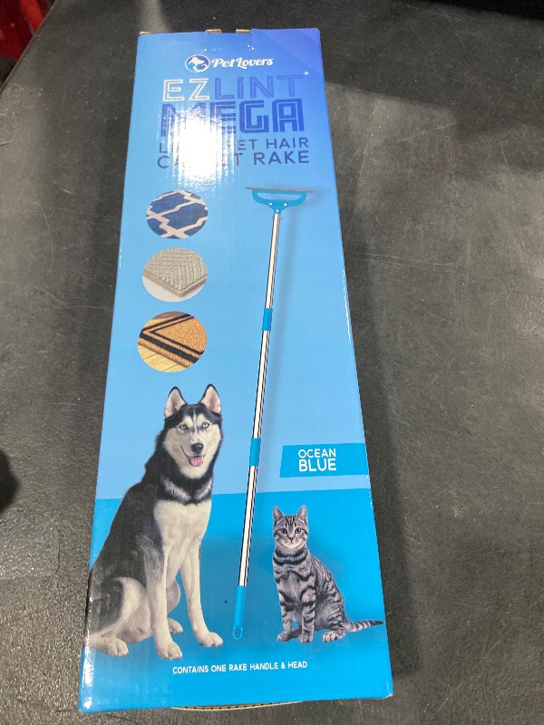 Photo 1 of PetLovers EzLint Mega 52" Carpet Rake & Pet Hair Removal Tool – Dog & Cat Hair Remover Broom with Adjustable Handle & Extra Wide Head for Carpets, Rugs & Stairs Ocean Blue